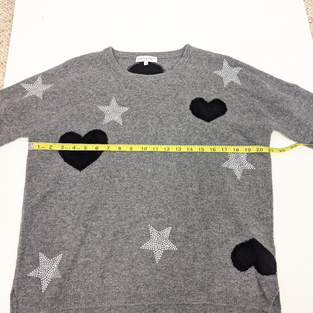 Scott & Scott 100% Cashmere Heart Rhinestone Star Grey Sweater - Size Small - Picture 6 of 7